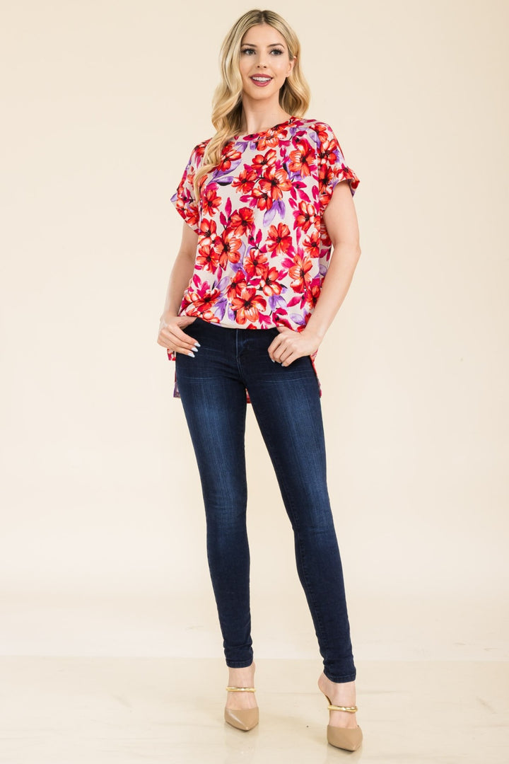 Celeste Full Size Round Neck Short Sleeve Floral T-Shirt Trendsi