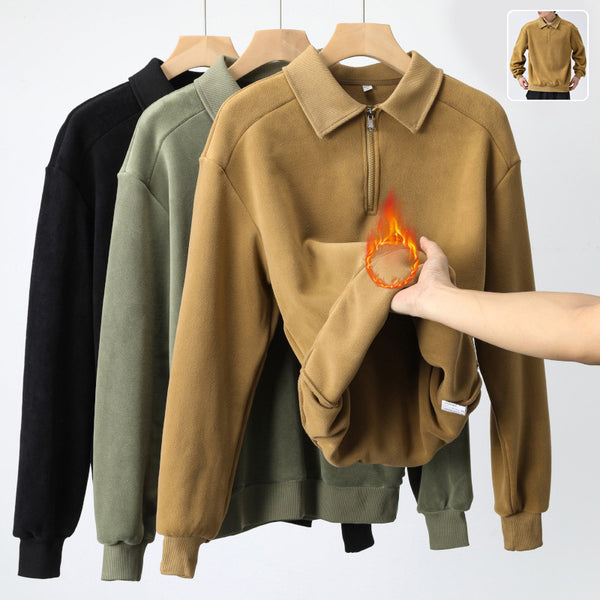 Fashion Lapel Half-zip Sweatshirt Winter Warm Fleece Long Sleeve Q2