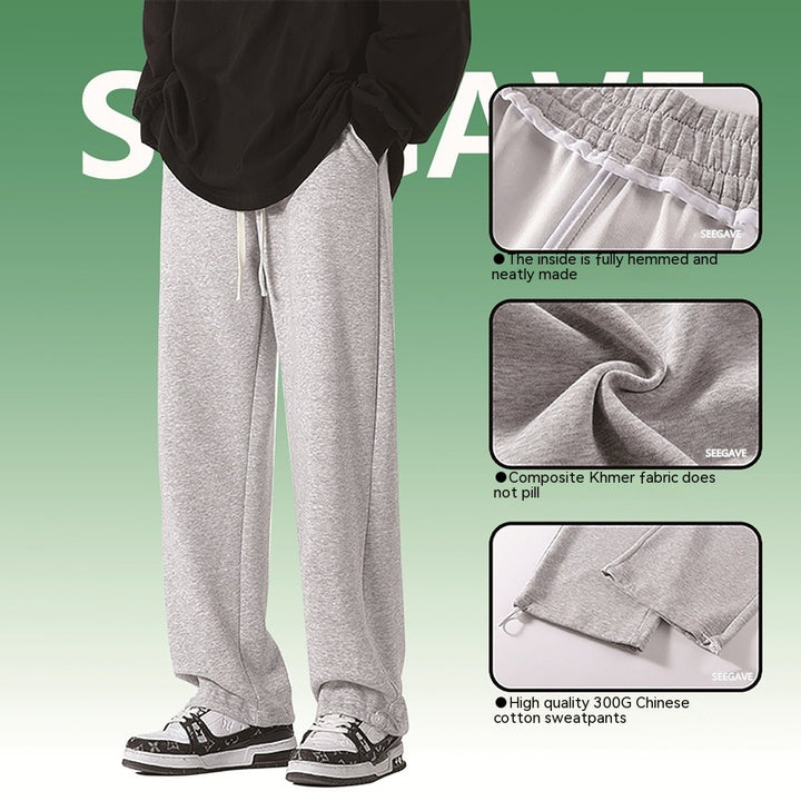 Autumn And Winter Straight Wide Leg Casual Trousers Drape Fleece-lined Thickening Exercise Q2