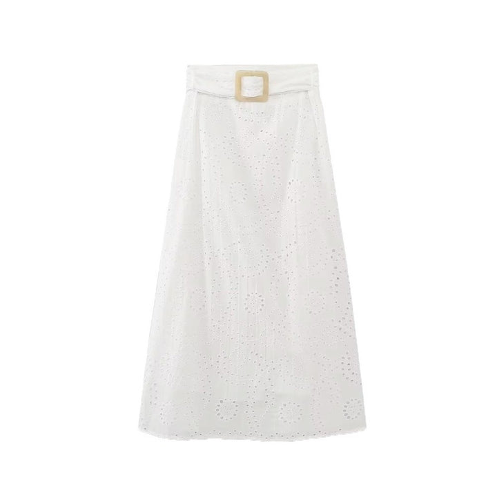 Women's White Dignified Hollow Embroidered Skirt - Super Amazing Store