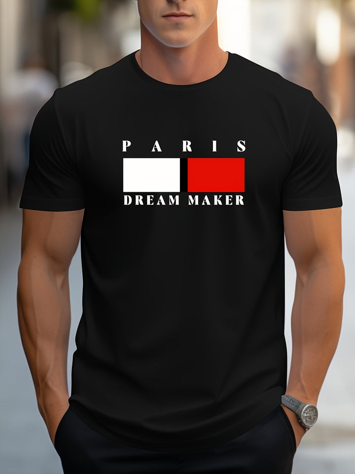 Parisian Dreamer Maker Graphic Printed Men's Creative Top, Casual Short Sleeve Round Neck T-shirt, Summer Outdoor Men's Clothing Super Amazing Store