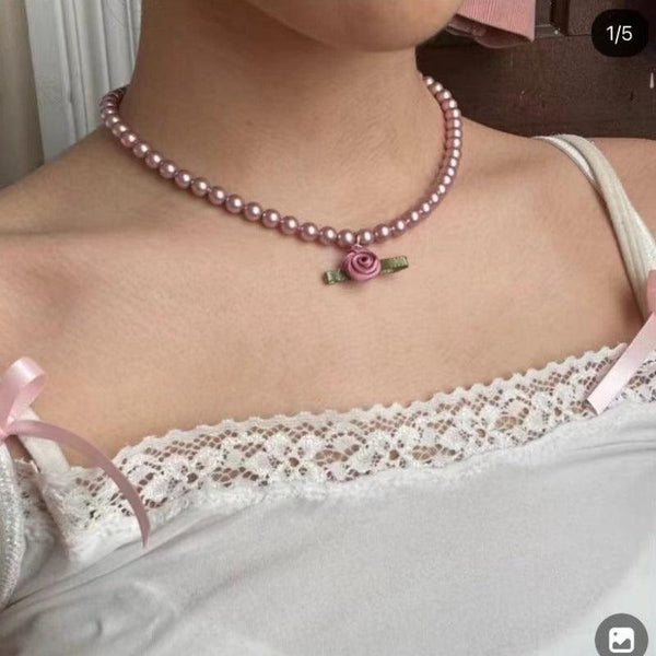 Fresh Flower Choker Pearl Necklace Graceful Mori Sweet Clavicle Chain Women - Super Amazing Store