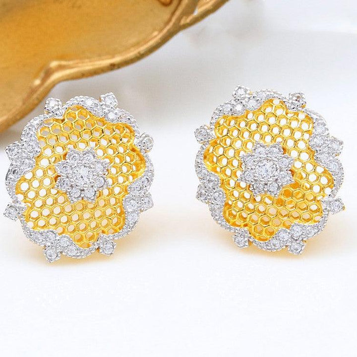 Light Luxury 925 Silver And Gold Honeycomb Snowflake Stud Earrings - Super Amazing Store