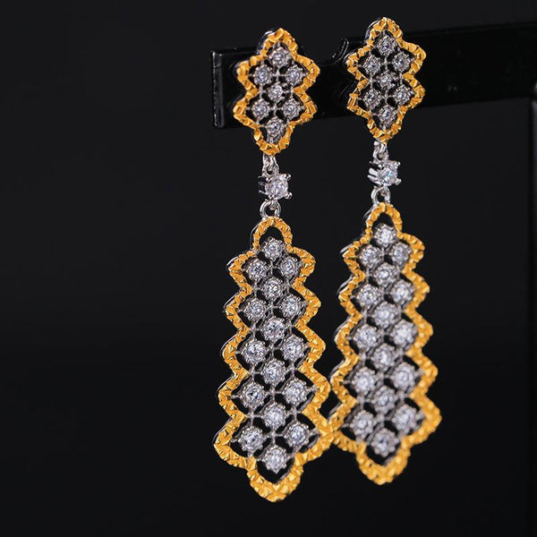 Gold Plated Micro Zirconia Lace Earrings In S925 Silver - Super Amazing Store