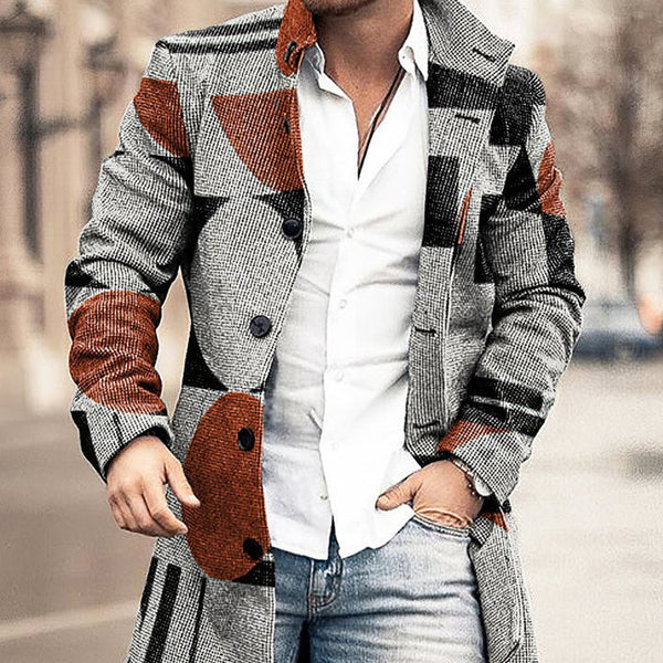 Autumn And Winter Men's Woolen Stand Collar Medium Long Pocket Casual Coat Q2