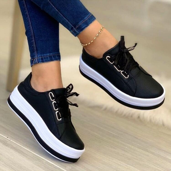 Fashion Flats Sneakers Women Ribbon Lace-up Platform Shoes Q2