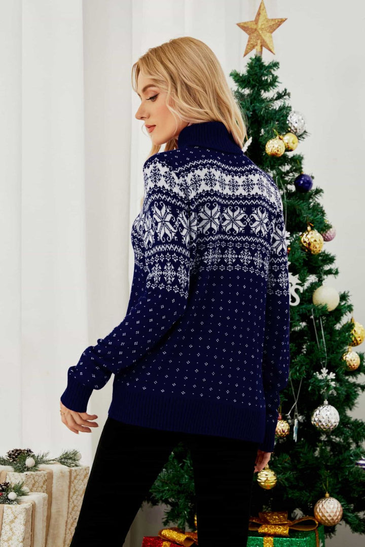 Christmas Snowflake Fair Isle Turtleneck Sweater Trendsi