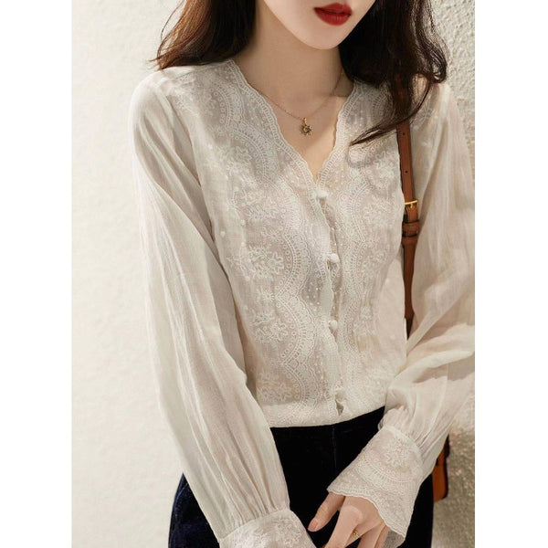 Fashion New V-neck Retro Cotton And Linen Inner And Outer Wear Shirt Women - Super Amazing Store