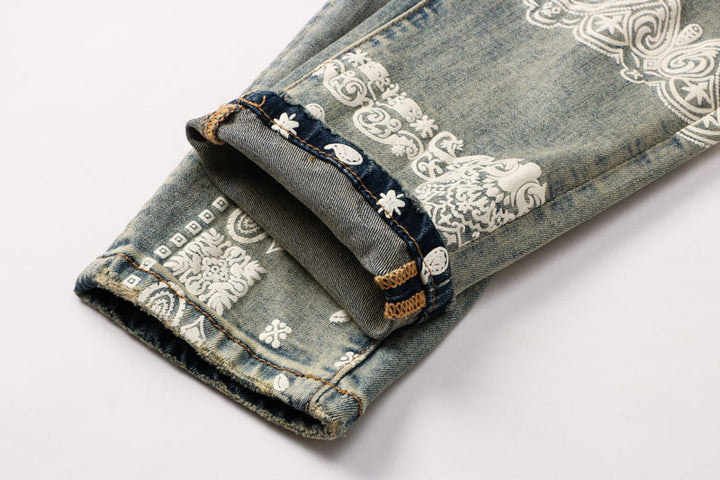 Vintage Distressed Printing Stylish Jeans For Men-Super Amazing Store