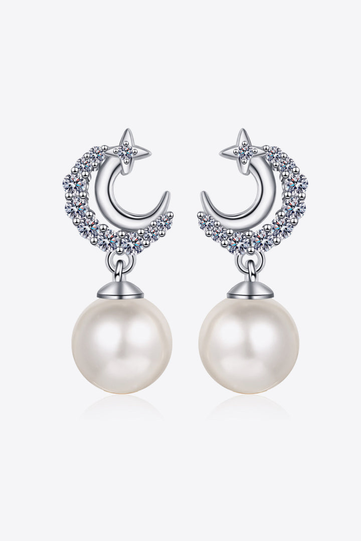 Moissanite Pearl Drop Earrings Trendsi