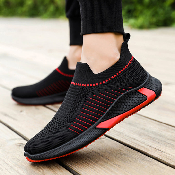 Mesh Sock Shoes With Striped Design Men Outdoor Breathable Lightweight Slip-on Sneakers Q2