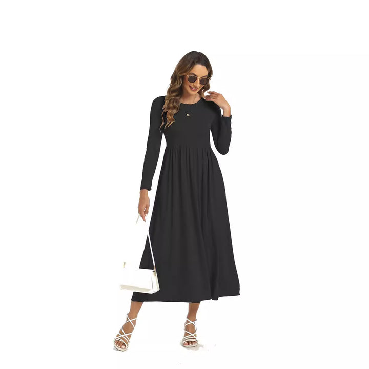 Middle East European And American Arab Muslim Solid Color Dress With Pockets Q2