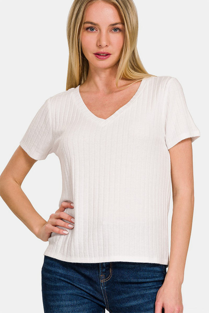 Zenana Ribbed Short Sleeve T-Shirt Trendsi