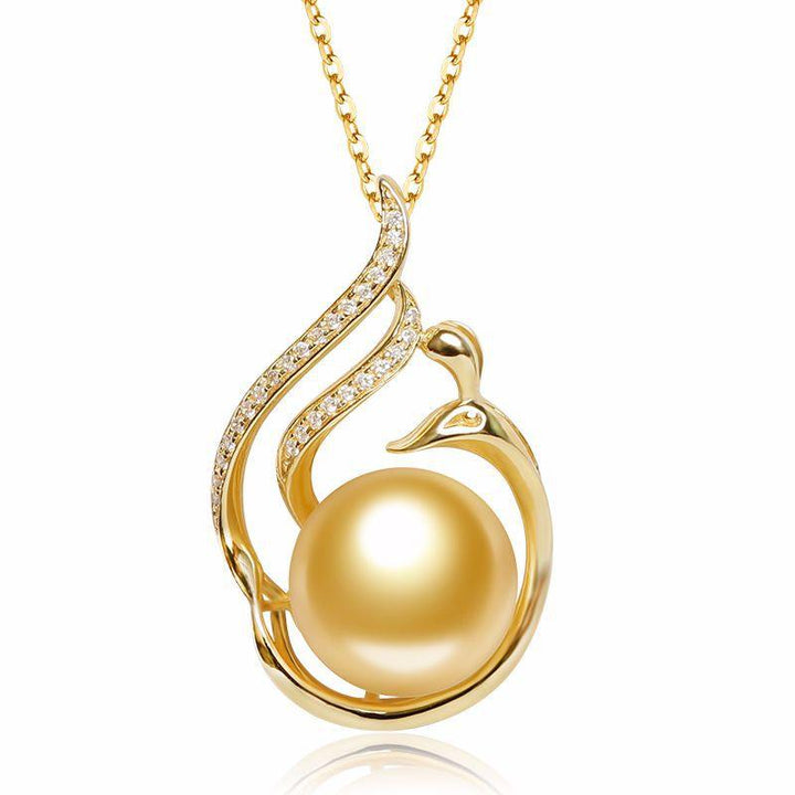 11-12mm 925 Silver Saltwater Gold Pearl Pendant - Super Amazing Store