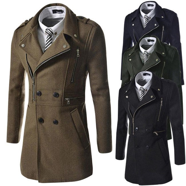 Fashion Multi Zipper Fitted Trench Coat Q2