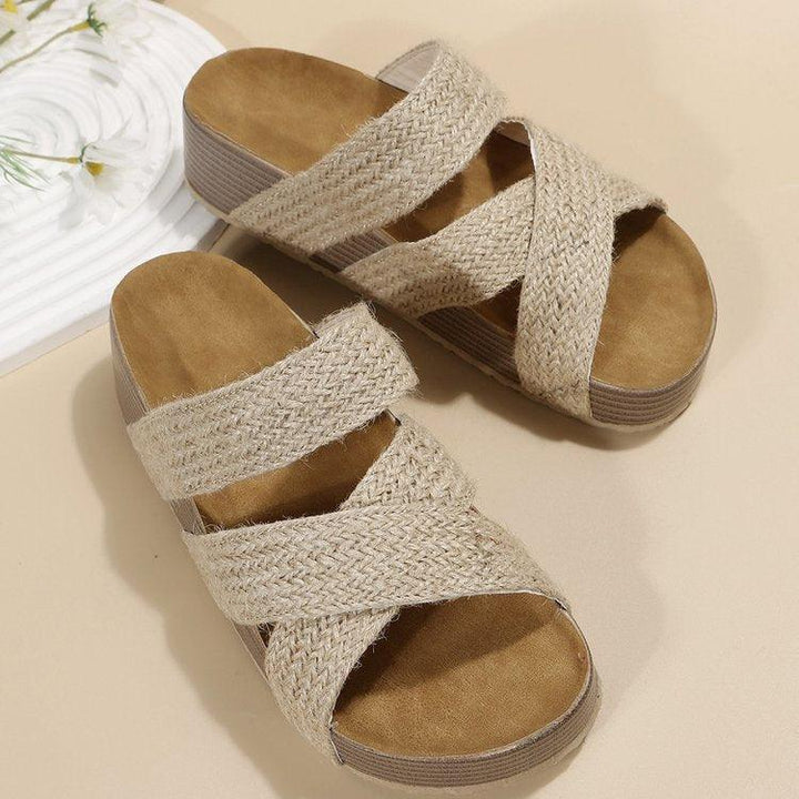 Woven Cross-strap Slippers Summer Platform Sandals Women Flat Beach Shoes - Super Amazing Store