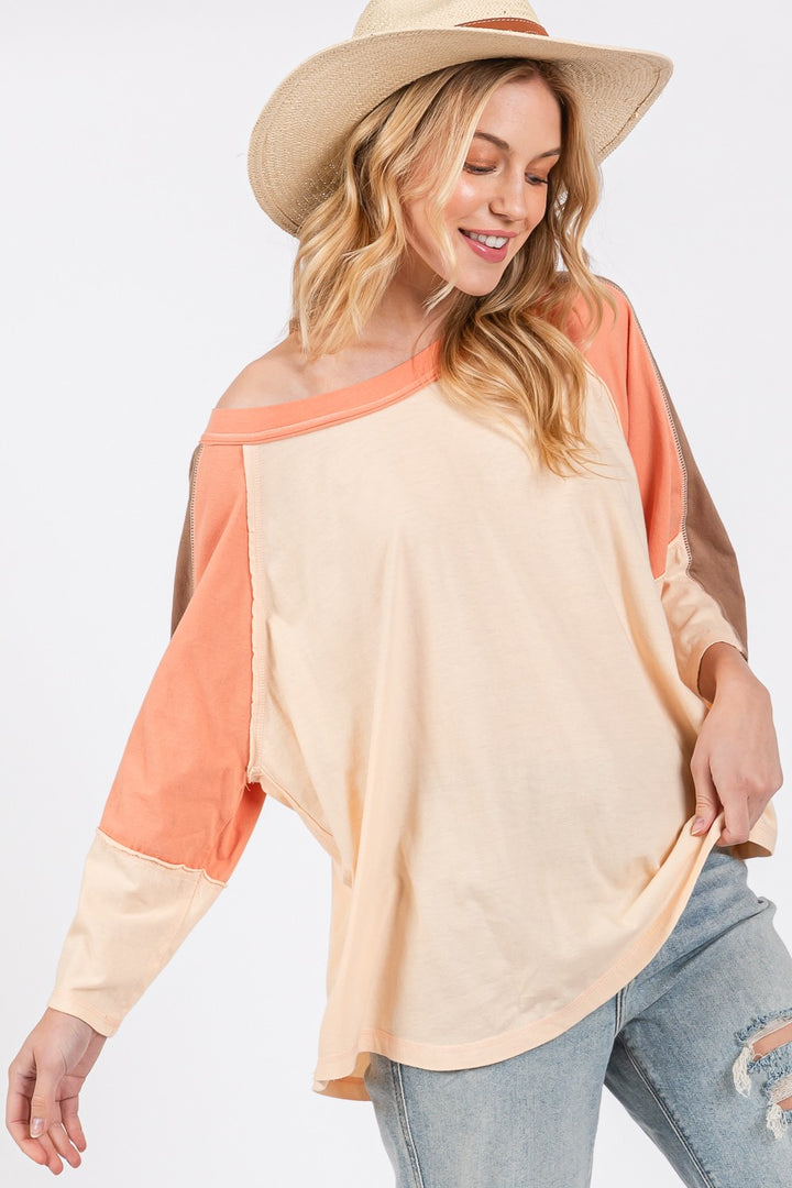 SAGE + FIG Color Block Curved Hem T-Shirt Trendsi