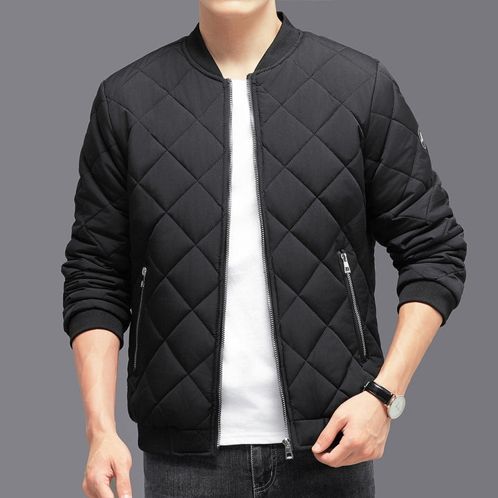 Rhombic-sewing Design Cotton Coat Winter Warm Thickened Baseball Jacket Q2