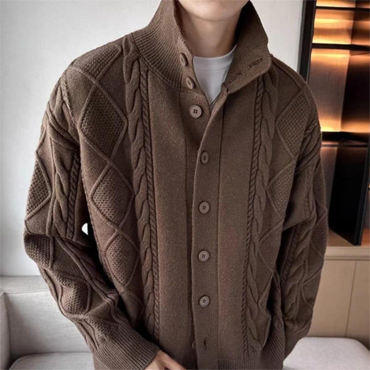 Solid Color Prismatic Plaid Sweater Coat Loose All-match Retro Lapels Long Sleeve Knitted Cardigan - Super Amazing Store