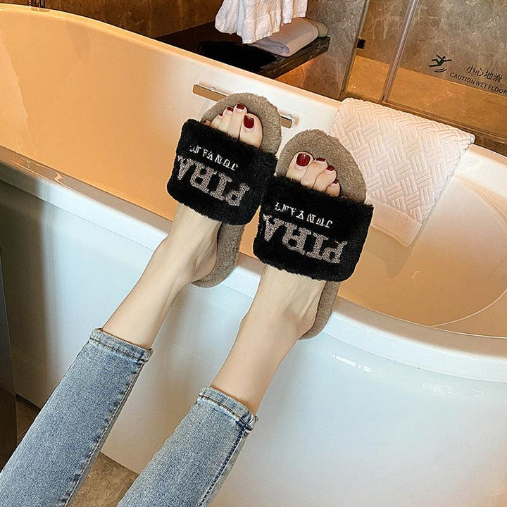 Fumao Warm Fashion Embroidered Outerwear Letter Slippers - Super Amazing Store