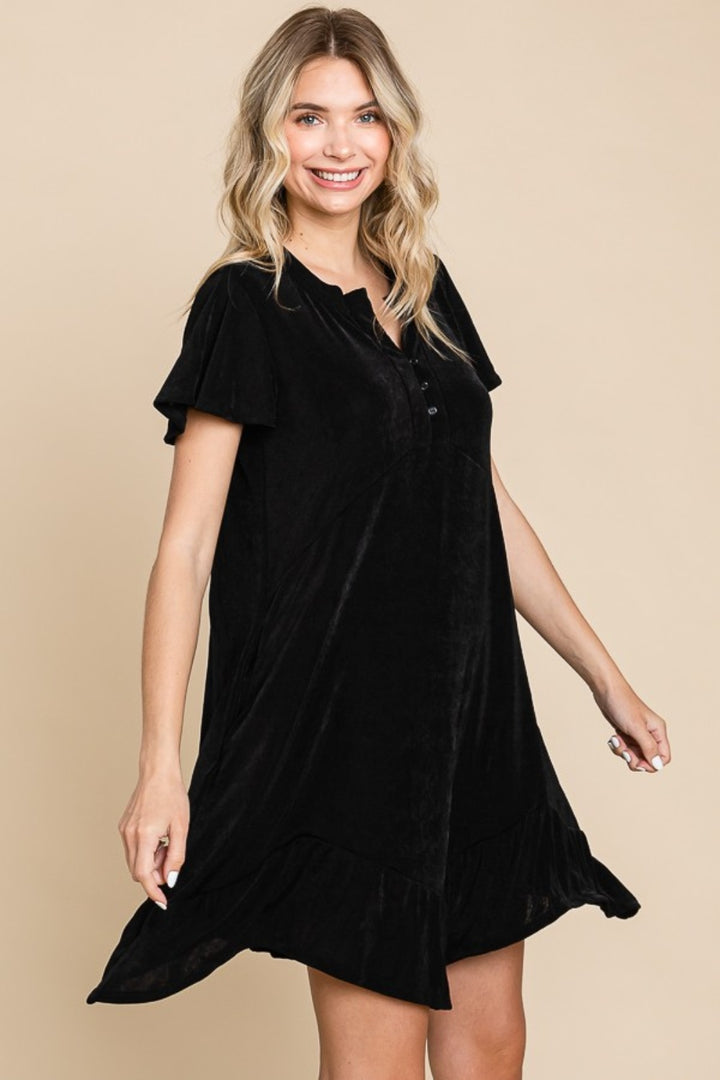 Culture Code Full Size Short Sleeve Ruffled Asymmetric Hem Dress Trendsi