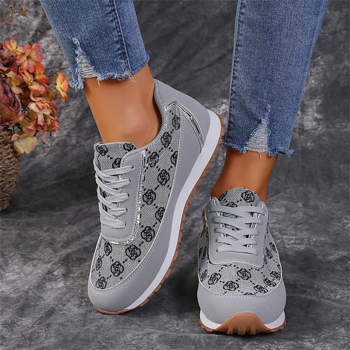 Flower Print Lace-up Casual Lightweight Breathable Sneakers Running Sports Shoes Women Flats Q2