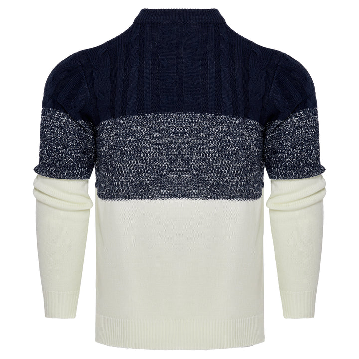 Men's Casual Color Block Long Sleeve Cable Knit Pullover Sweater - Super Amazing Store