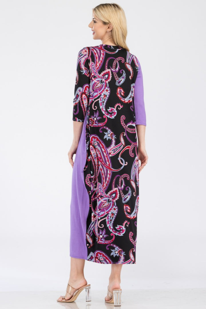 Celeste Full Size Paisley Contrast Midi Dress with Pockets Trendsi