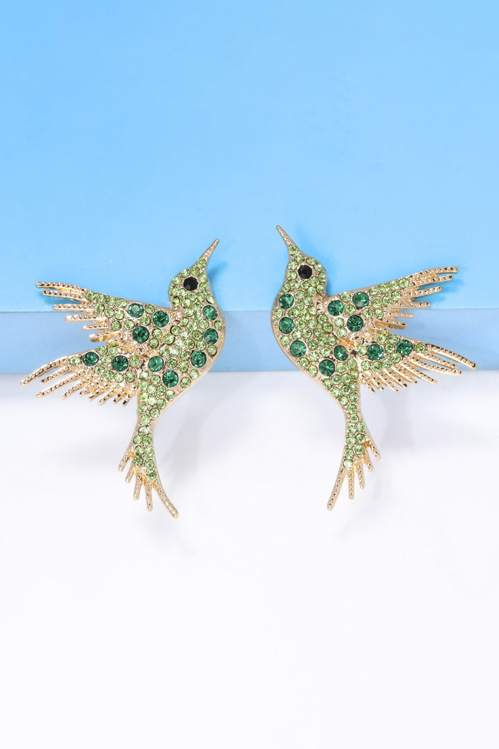 Bird Shape Zinc Alloy Frame Glass Stone Dangle Earrings Trendsi