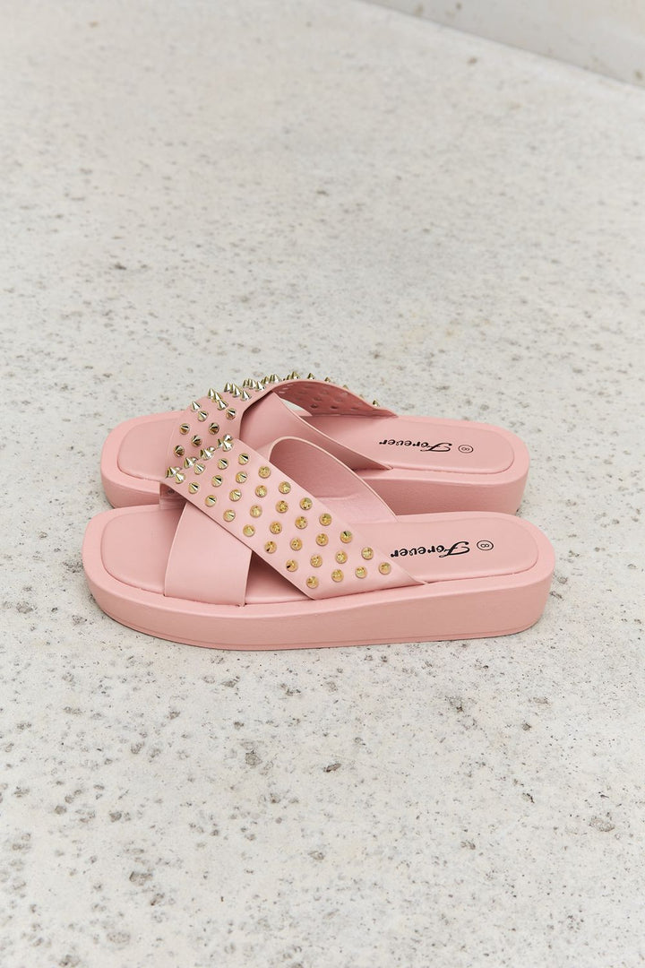 Forever Link Studded Cross Strap Sandals in Blush Trendsi