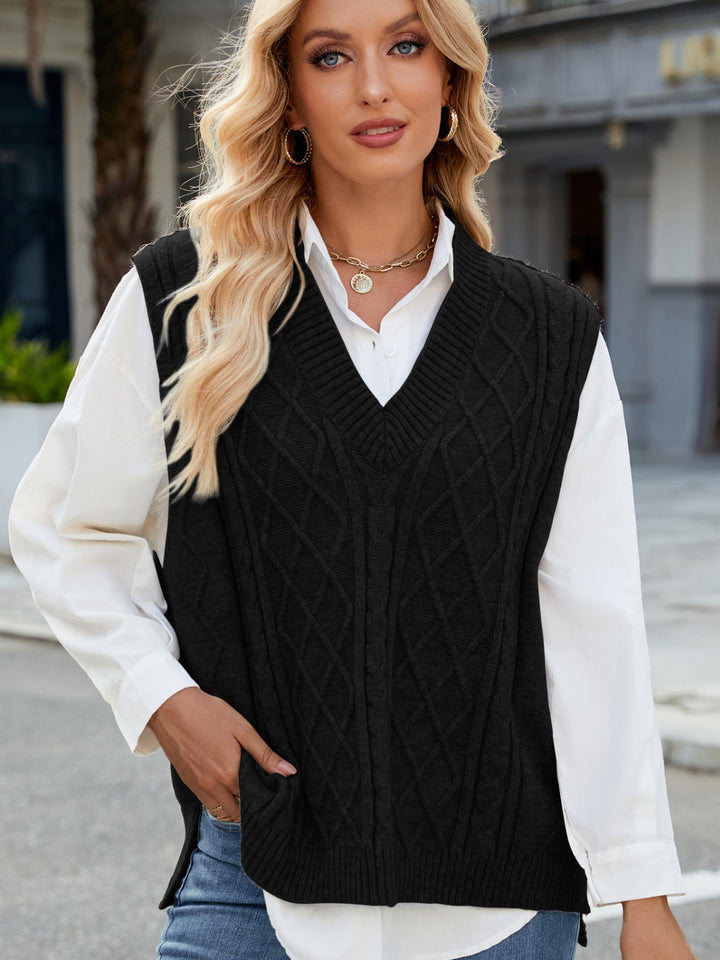 Cable Knit V-Neck Sweater Vest Trendsi