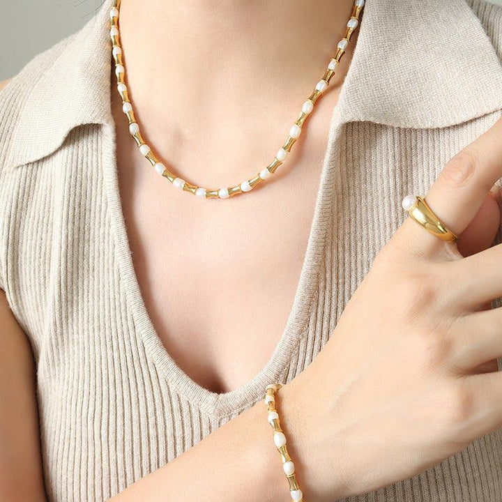 Heavy Industry Exaggerated Geometry Freshwater Pearl Necklace Bracelet - Super Amazing Store