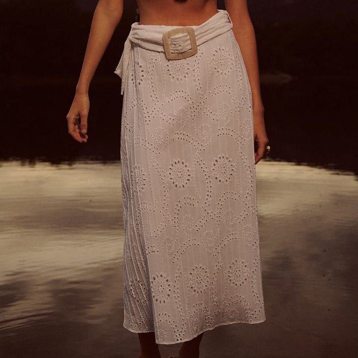 Women's White Dignified Hollow Embroidered Skirt - Super Amazing Store