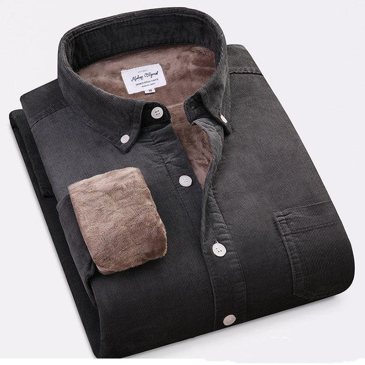 Pure Color Cotton Corduroy Warm Shirt Long Sleeve Men - Super Amazing Store