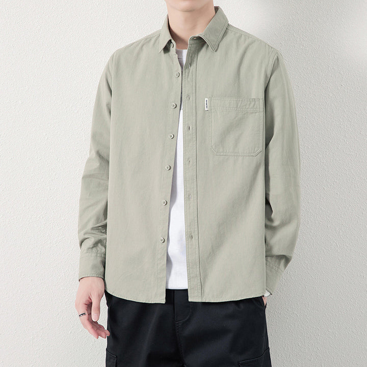 Solid Color Lapel Long Sleeve Shirt With Pockets Loose Casual Jacket Shirt Men's Tops Clothing Q2