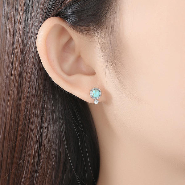 Exquisite Small Ear Studs Inlaid Turquoise Earrings Retro Simple Korean Fashion Earrings - Super Amazing Store