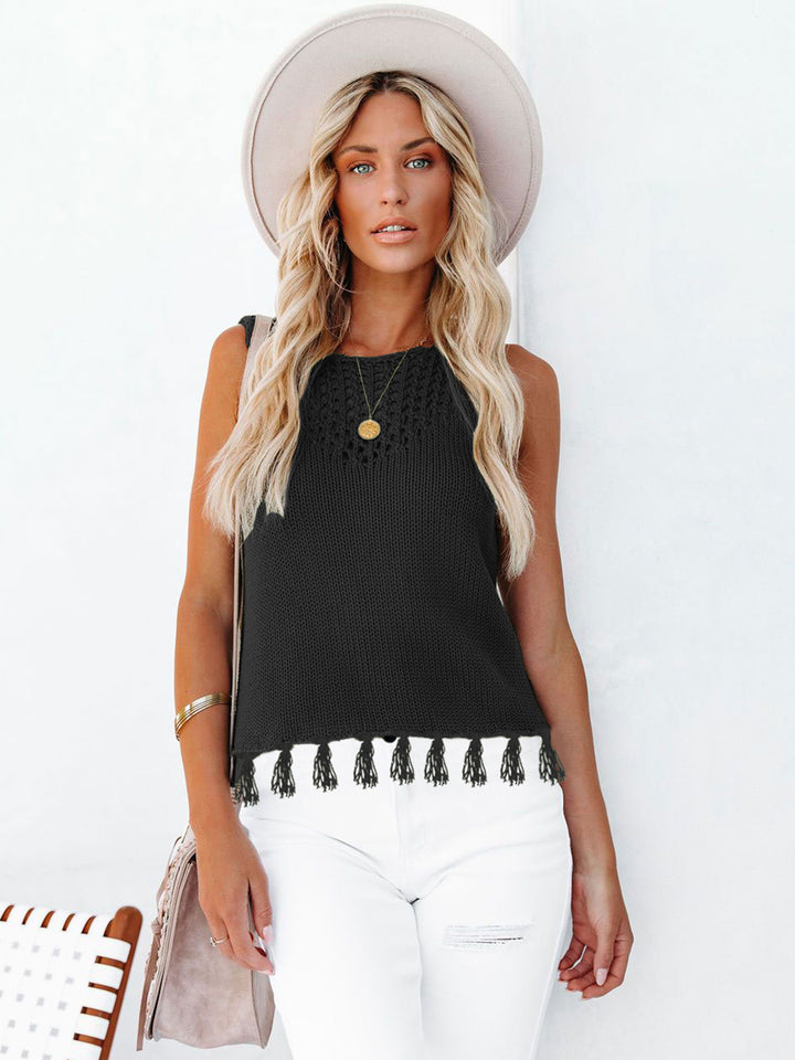 Cutout Tassel Round Neck Tank Trendsi