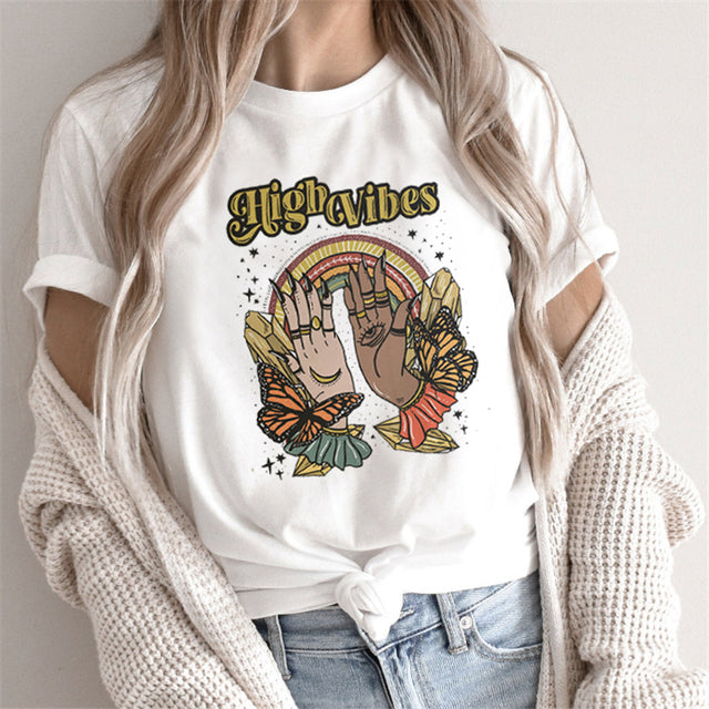 Fashion Tarot Women Print T-shirts Female Cartoon Tops - Super Amazing Store