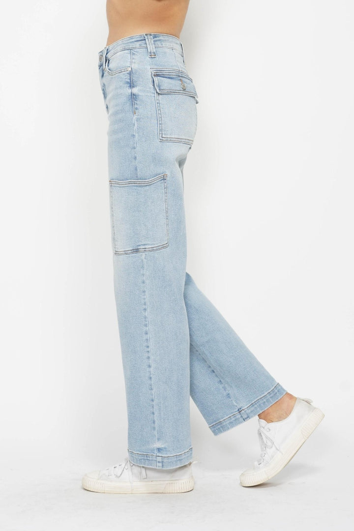 Judy Blue Full Size High Waist Straight Cargo Jeans Trendsi