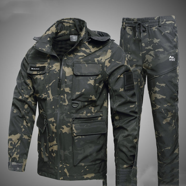 Fleece-lined Work Clothes Suit Men's Waterproof Labor Protection Clothing Warm Camouflage Clothing Q2