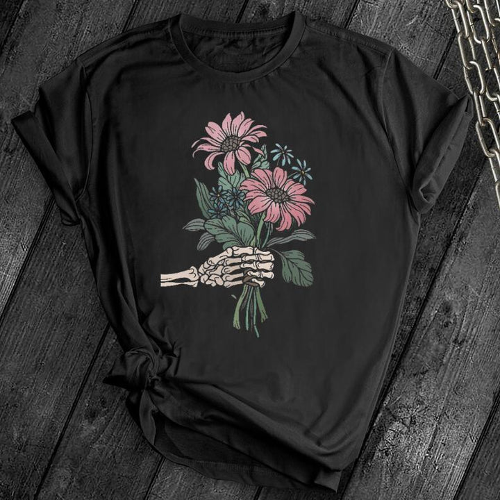 European And American Black Tea Bouquet 3D Digital Printing Casual Round Neck Short Sleeves T-shirt - Super Amazing Store