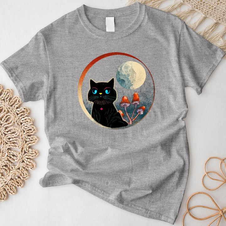 European And American Moon Cat T-shirt Printing Casual Round Neck Short Sleeves - Super Amazing Store