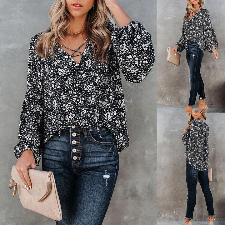European And American Women Floral Long-Sleeved Loose Casual Shirt - Super Amazing Store
