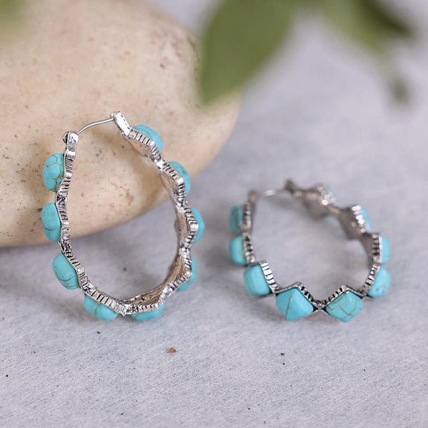 Exaggerated Diamond Turquoise U-shaped Earrings - Super Amazing Store