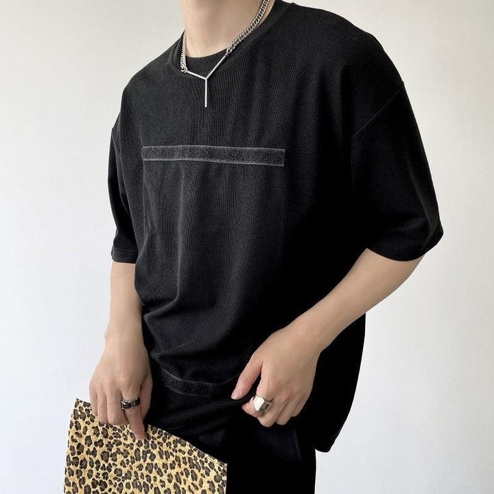 Ins Removable Leopard Print Patch Short-sleeved T-shirt Men - Super Amazing Store