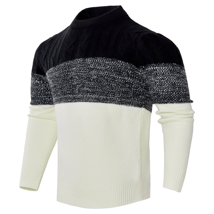 Men's Casual Color Block Long Sleeve Cable Knit Pullover Sweater - Super Amazing Store