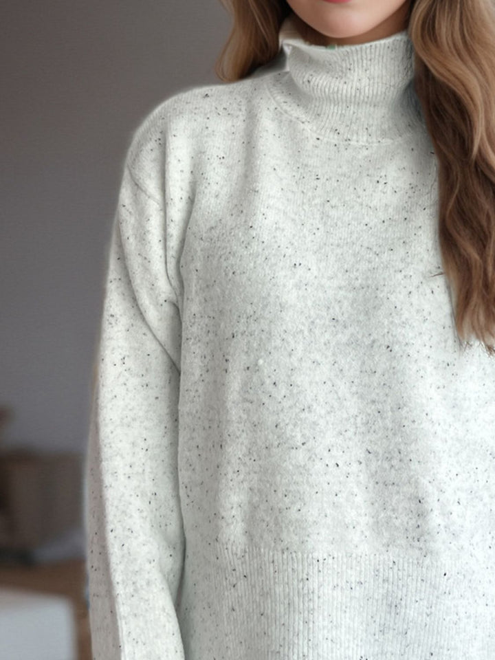 Side Slit Turtleneck Long Sleeve Sweater Trendsi