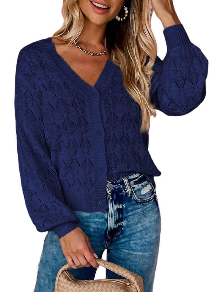 Fashion  Sleeve Front-open V-neck Knitted Cardigan - Super Amazing Store