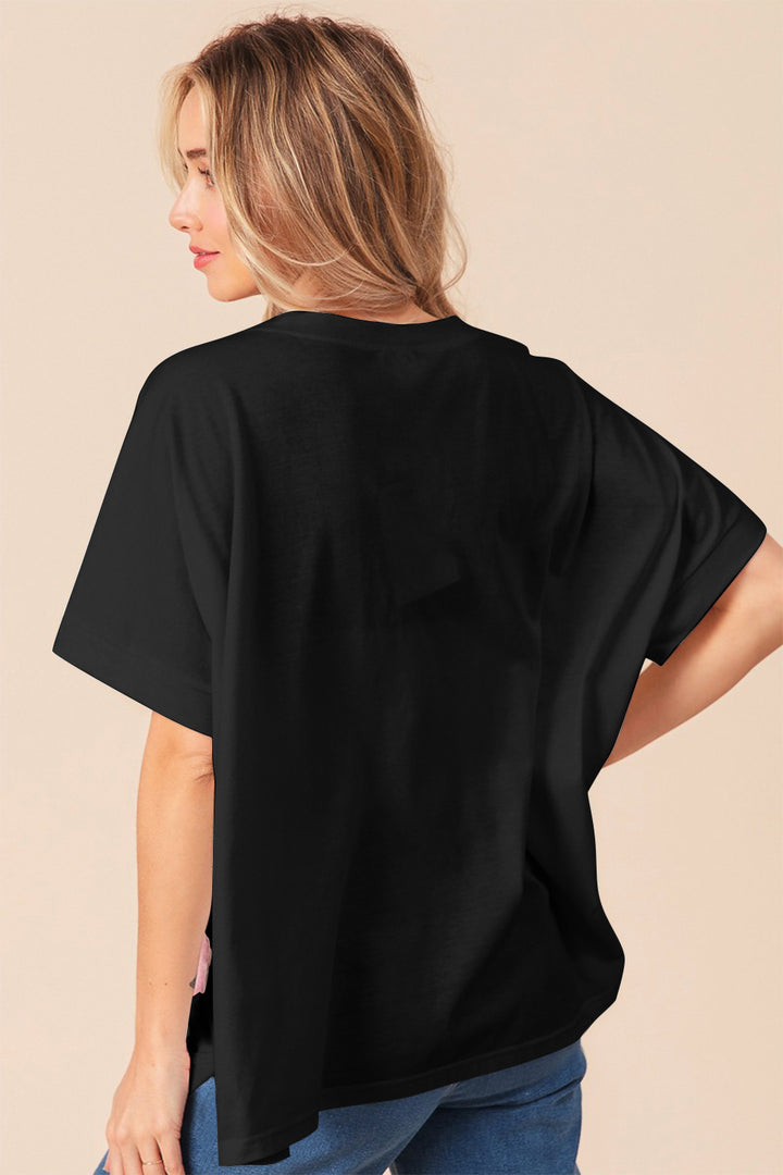 BiBi Sequin Bow Patch Short Sleeve T-Shirt Trendsi