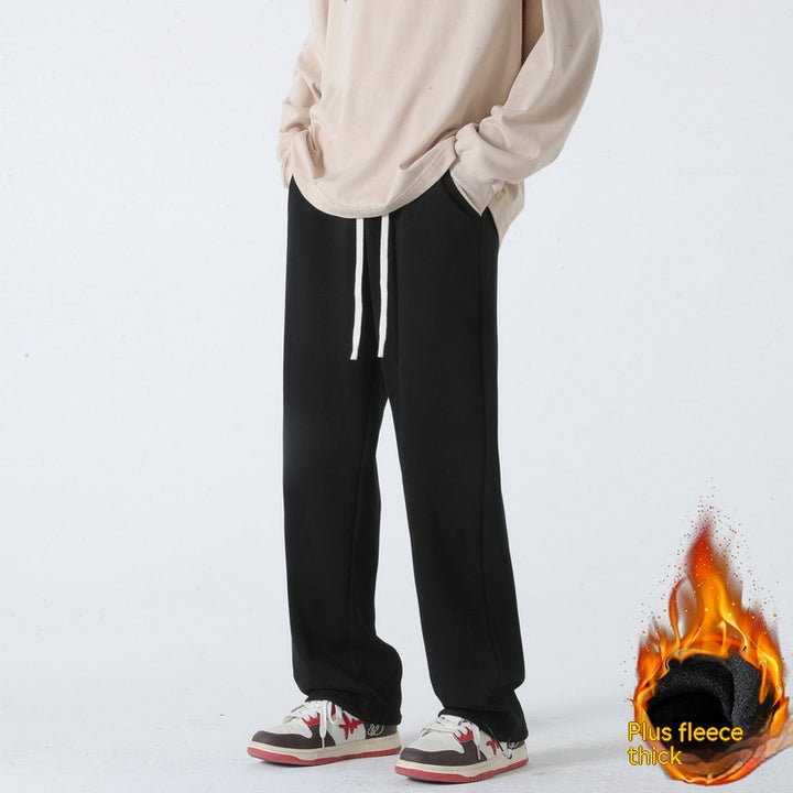 Autumn And Winter Straight Wide Leg Casual Trousers Drape Fleece-lined Thickening Exercise Q2